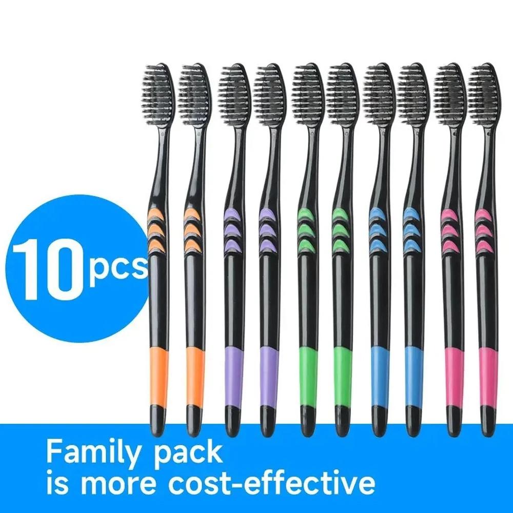 Bamboo Toothbrush - 10Pcs Family Pack Bamboo Charcoal Toothbrush