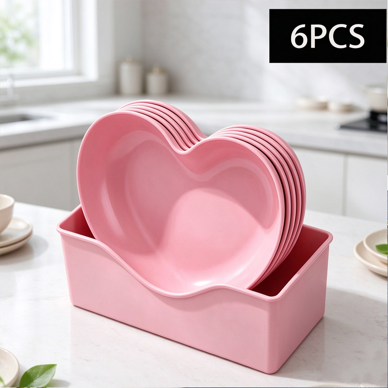 6Pcs Heart Shaped Plates Set w - Reusable Straw recension och pris