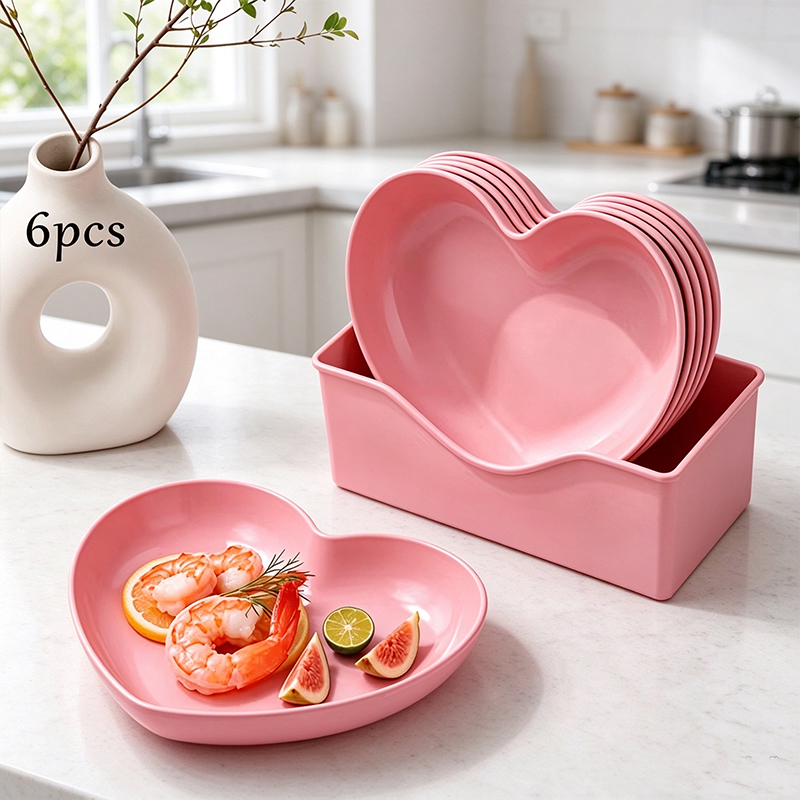 6Pcs Heart Shaped Plates Set w - Reusable Straw recension och pris