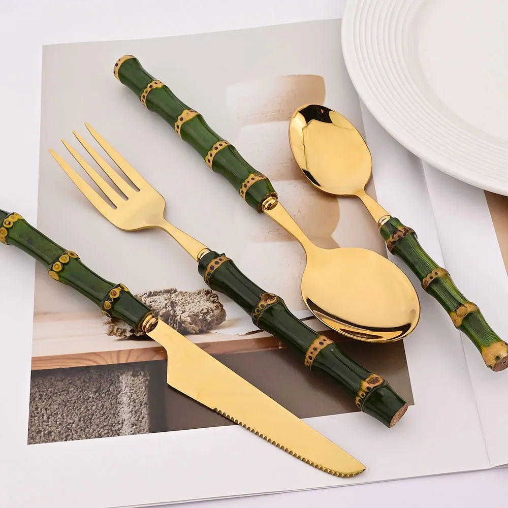 4Pcs Natural Bamboo Handle Din - Bamboo Cutlery recension och pris