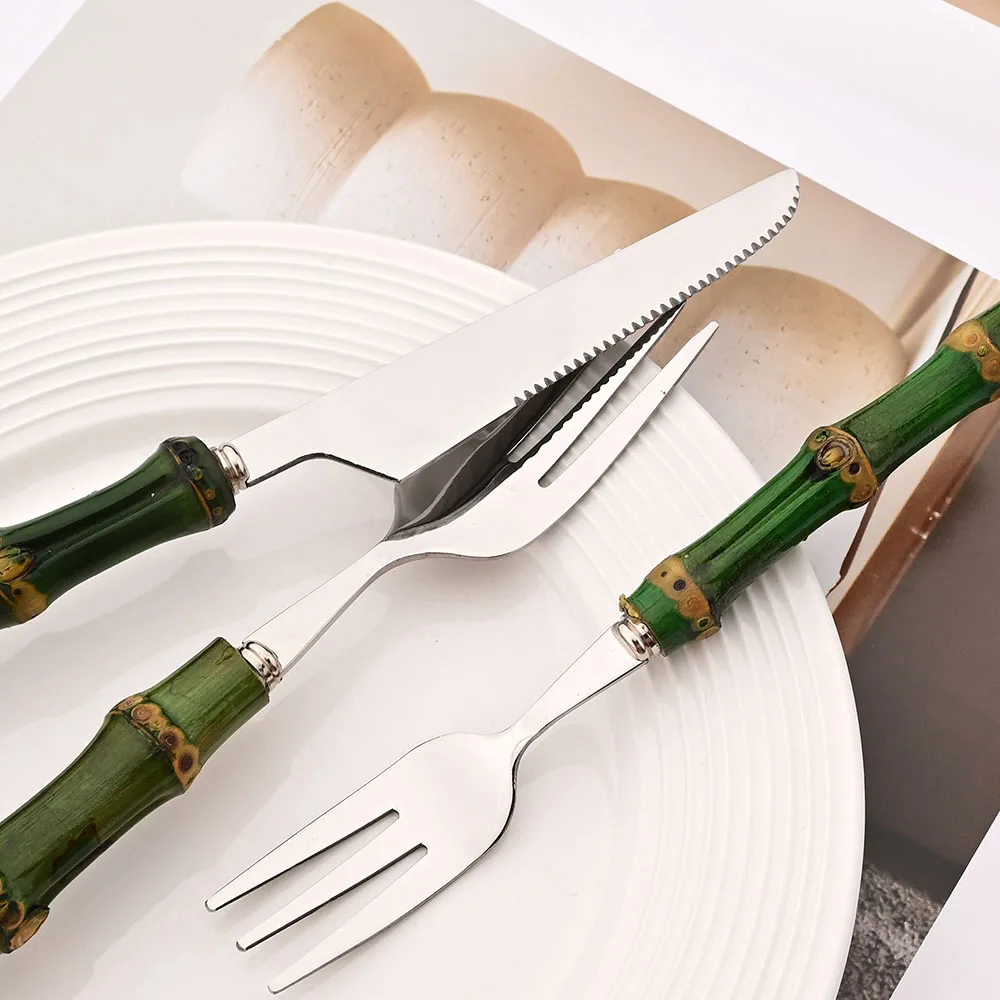 4Pcs Natural Bamboo Handle Din - Bamboo Cutlery recension och pris