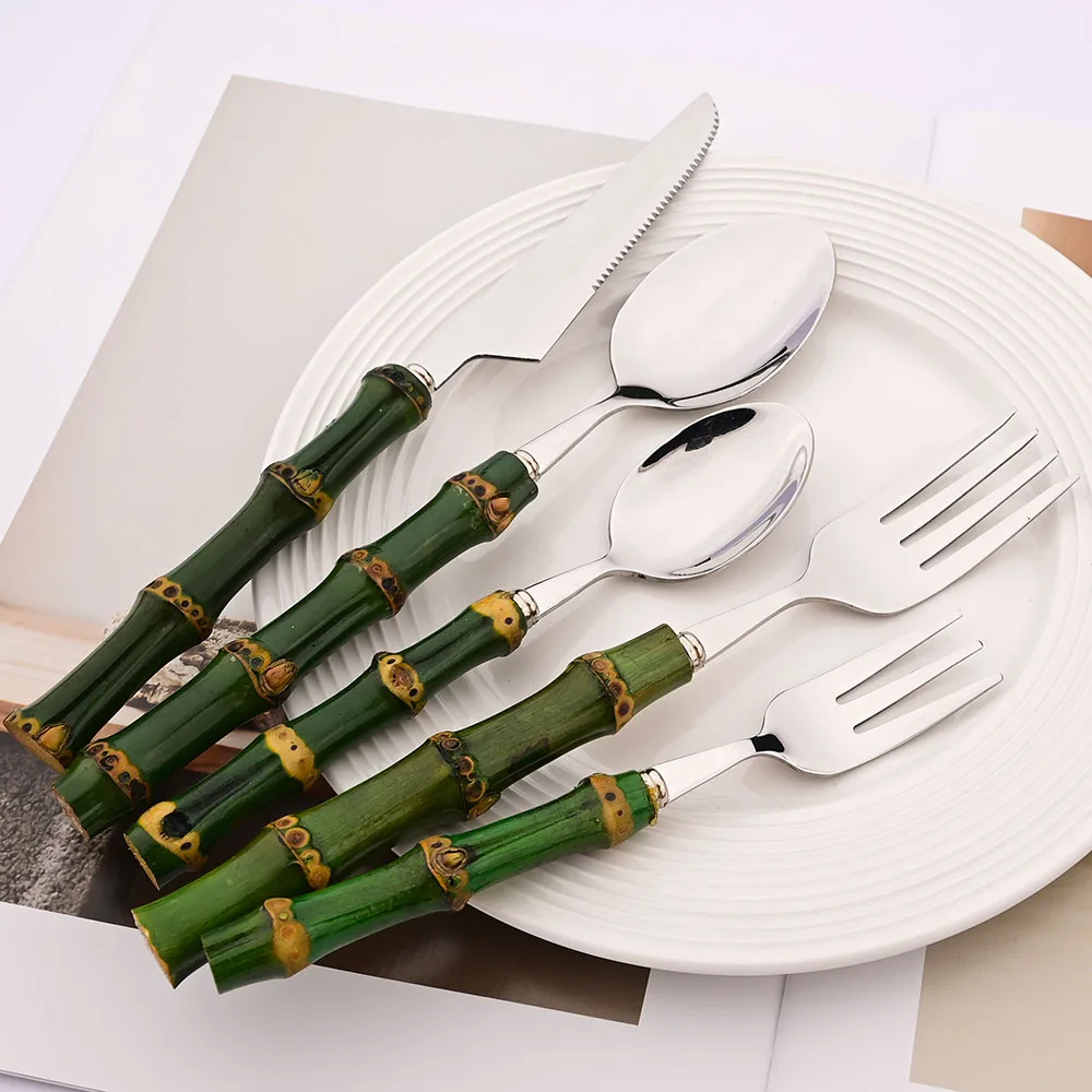 4Pcs Natural Bamboo Handle Din - Bamboo Cutlery recension och pris